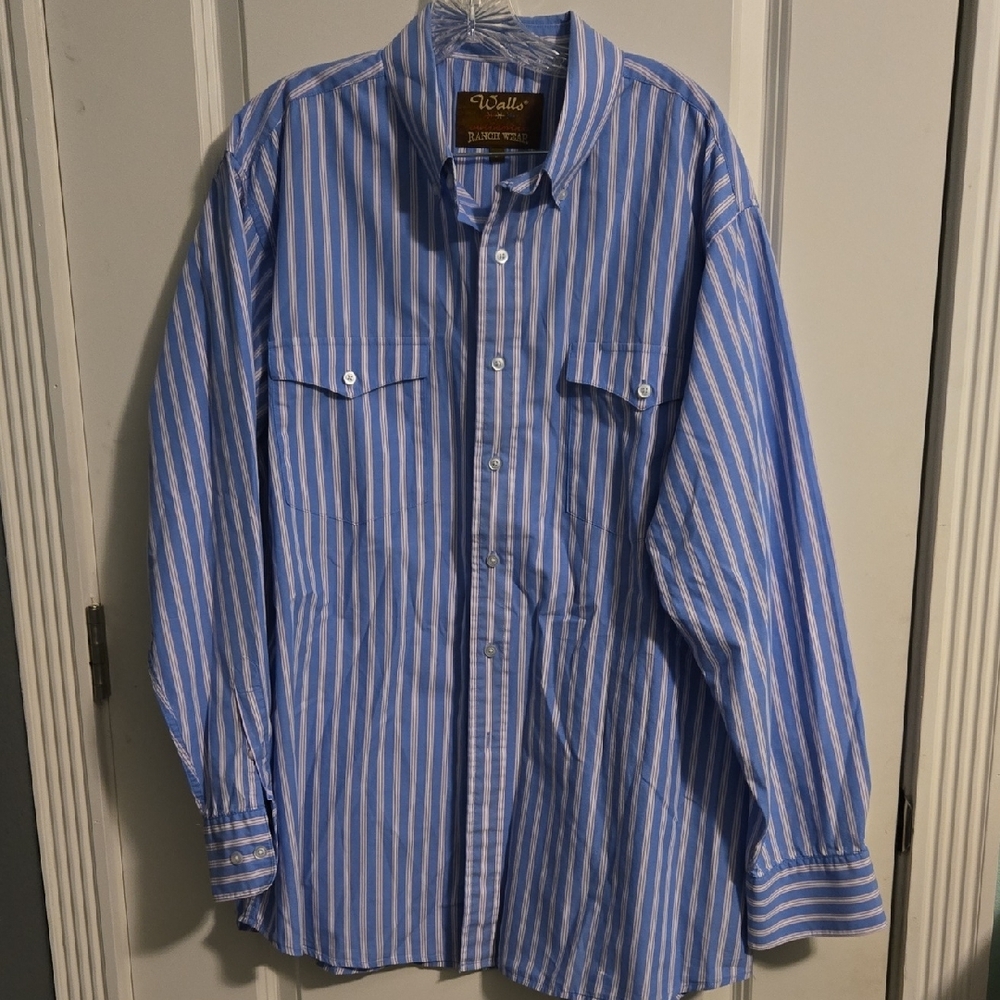 Walls Blue and White Striped Button Down Shirt